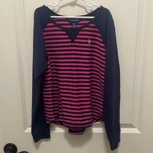 Ralph Lauren girls long sleeve shirt size L(12/14) pink & navy blue striped